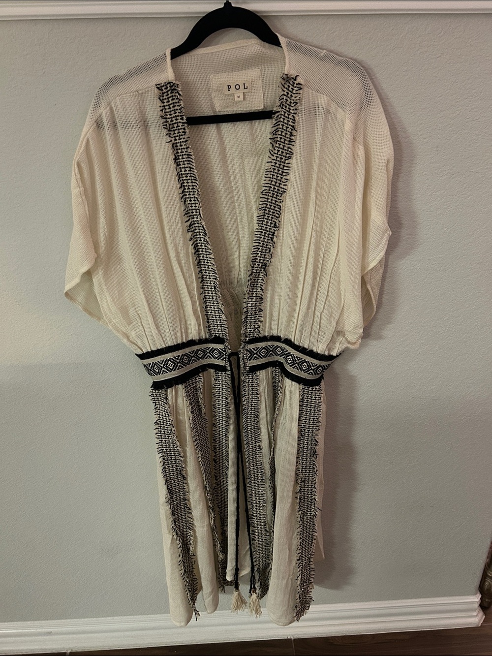POL Cream Maxi Dress with Black Trim and Fringe